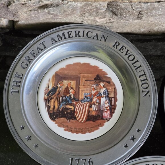 Set of 6 Vintage American Revolution Pewter Bicentennial Plates 1776-1976 - Picture 4 of 16